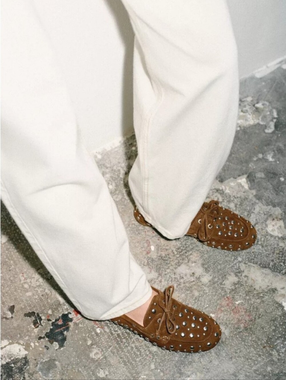 Zara Brown Studded Suede Driving Loafers Sz-39/8